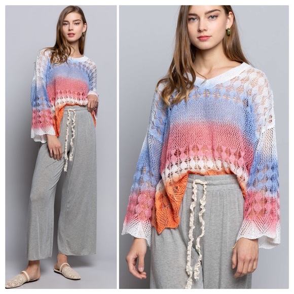 POL Tops - Hand Dyed Caribbean Blue Knit Pullover